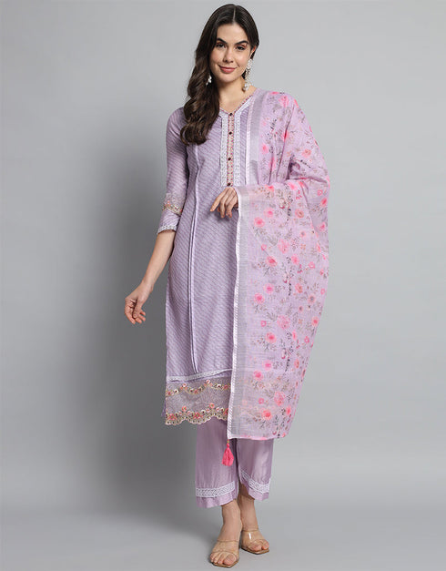 Designer Party Wear Readymade Salwar Suit Lavender Linen Cotton Pant Straight Front View